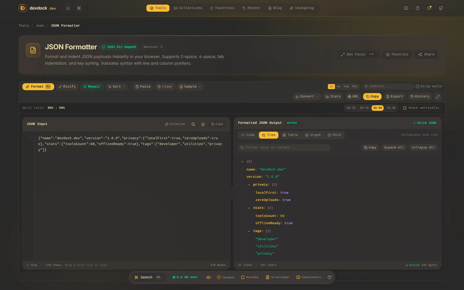 devdock.dev — JSON formatter