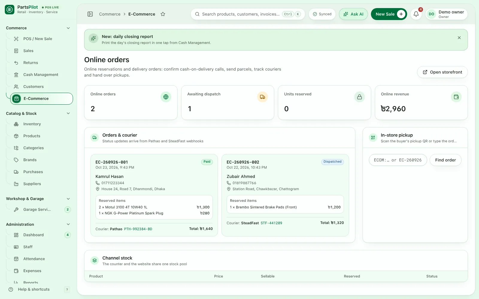 PartsPilot — Online orders & couriers