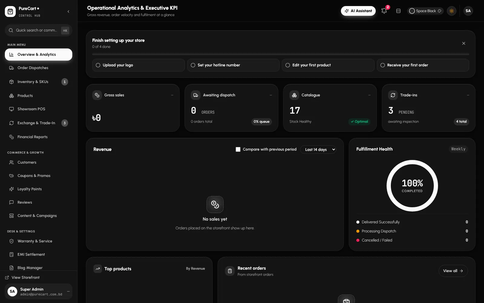 PureCart — Merchant dashboard