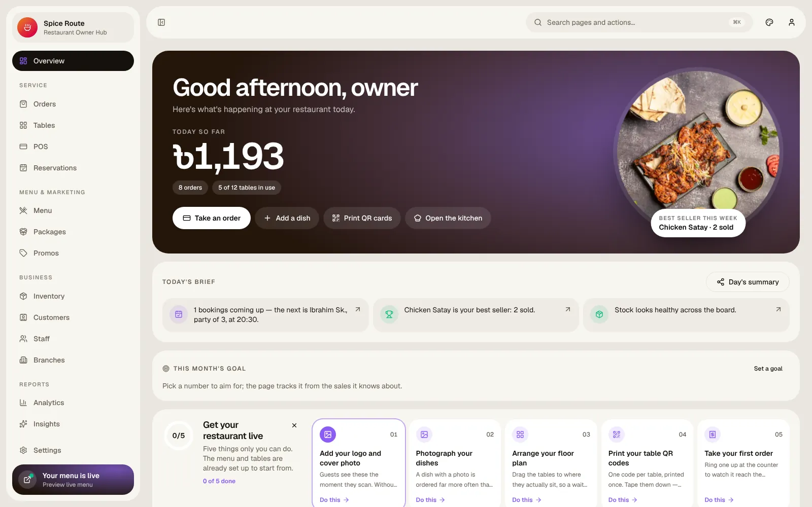 RestaurantOS — Owner dashboard